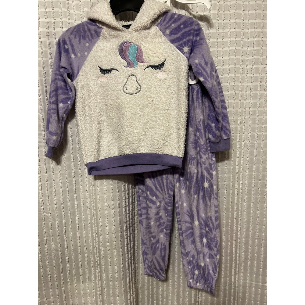 Cuddl Duds Kids 6X Purple Unicorn Sherpa Hoodie and Fleece Pajama Set KCD227428